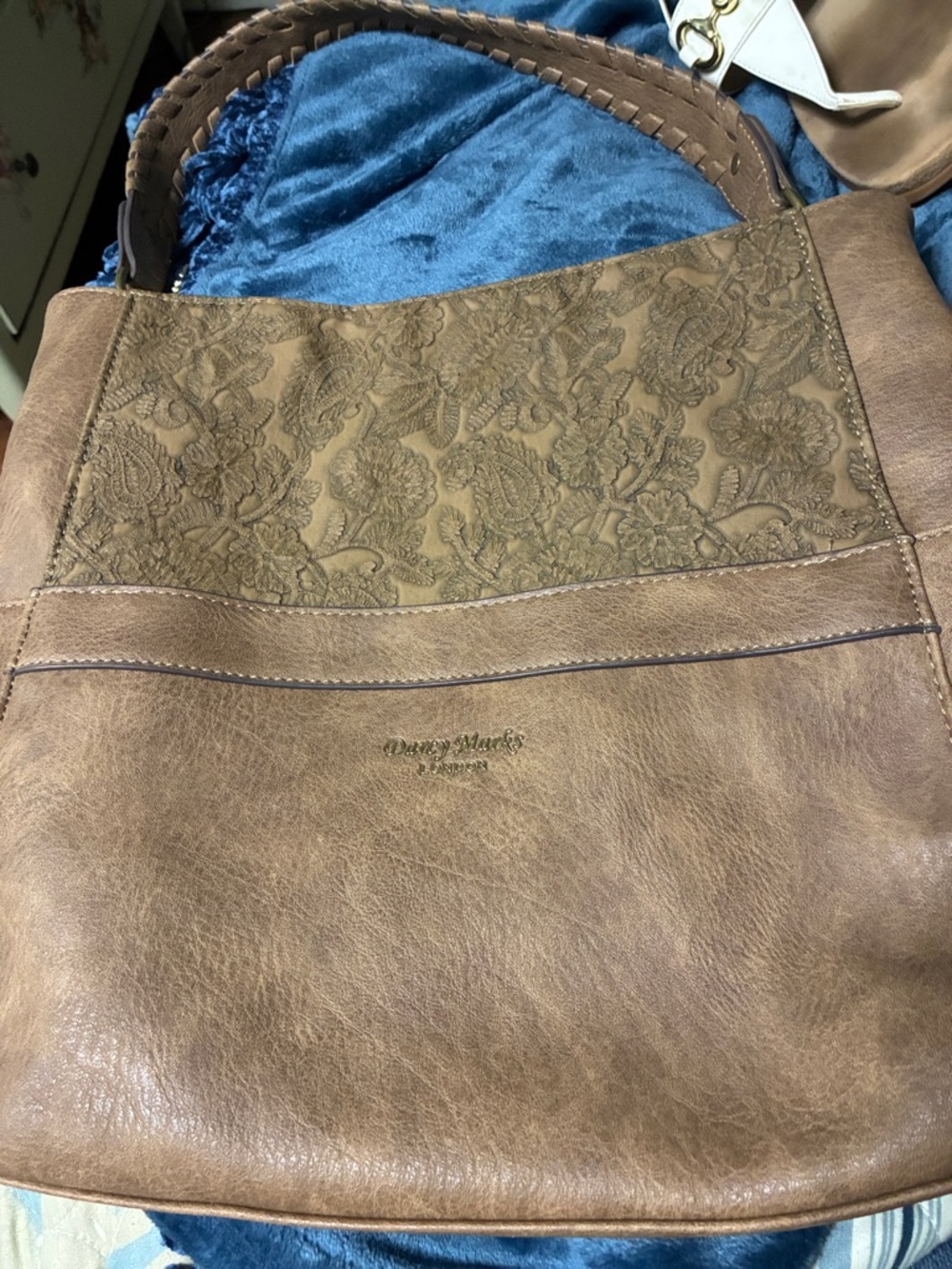 Darcy Marks Brown Floral-Detail Faux Leather Tote